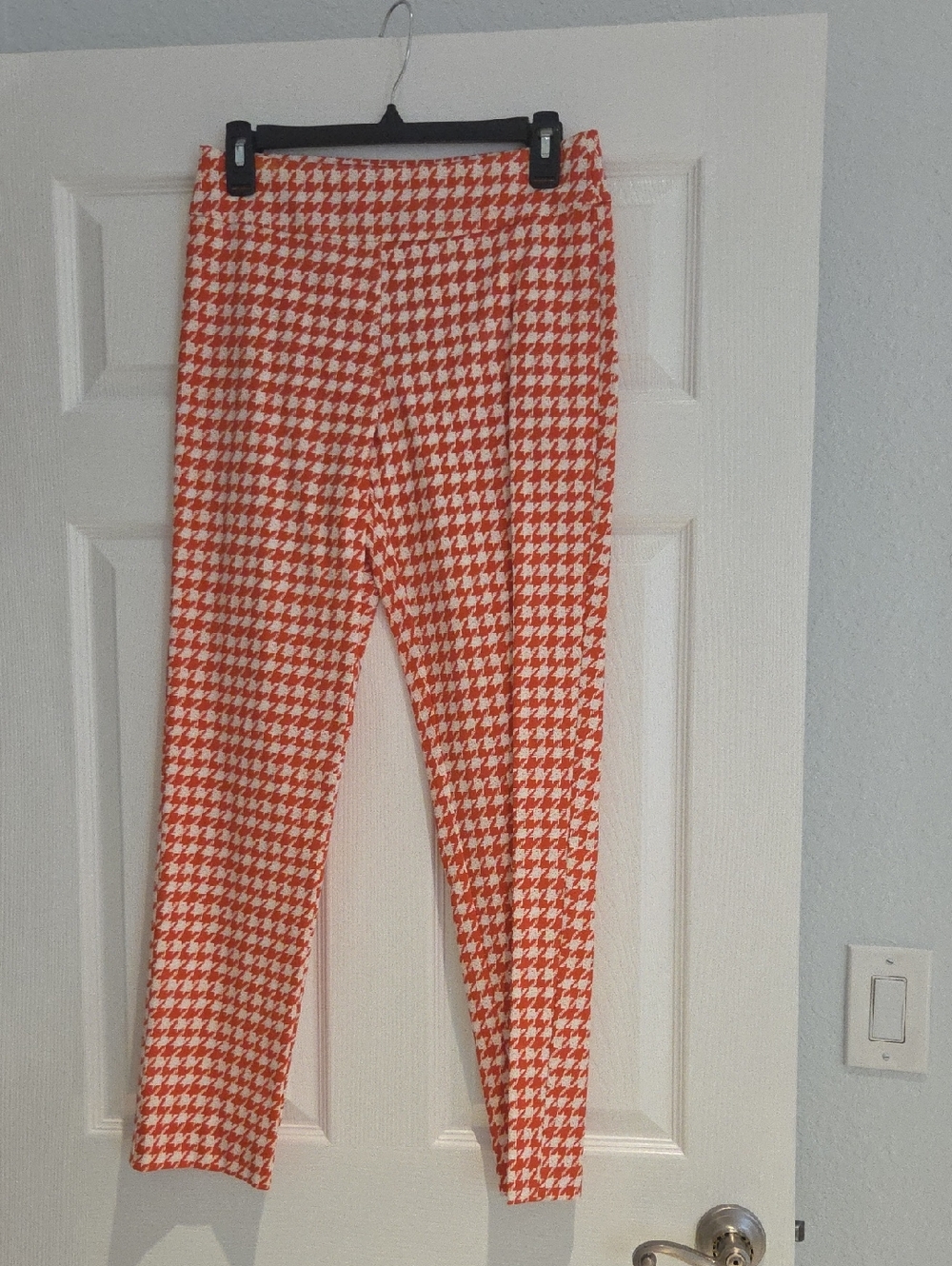 Patchington Orange & White Houndstooth Cropped Skinny Pants